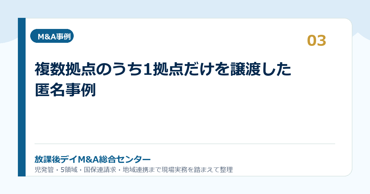 複数拠点のうち1拠点だけを譲渡した匿名事例
